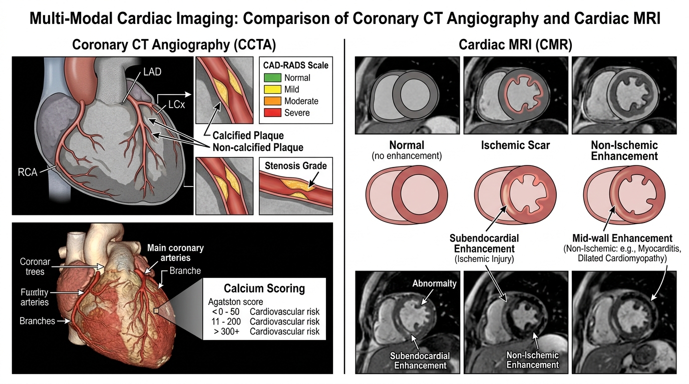 Multi-modal Cardiac Imaging comparing Coronary CT Angiography (CCTA) and Cardiac MRI (CMR)